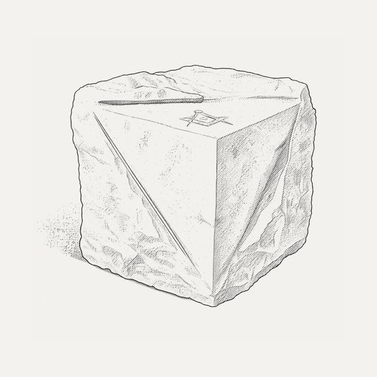 4" Masonic White Marble Stone Rough Ashlar with Square and Compasses Paperweight